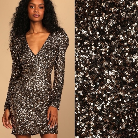 Lulus | Brand New You Gold Sequin Bodycon Mini Dress Size XS Homecoming Dress - Picture 1 of 12